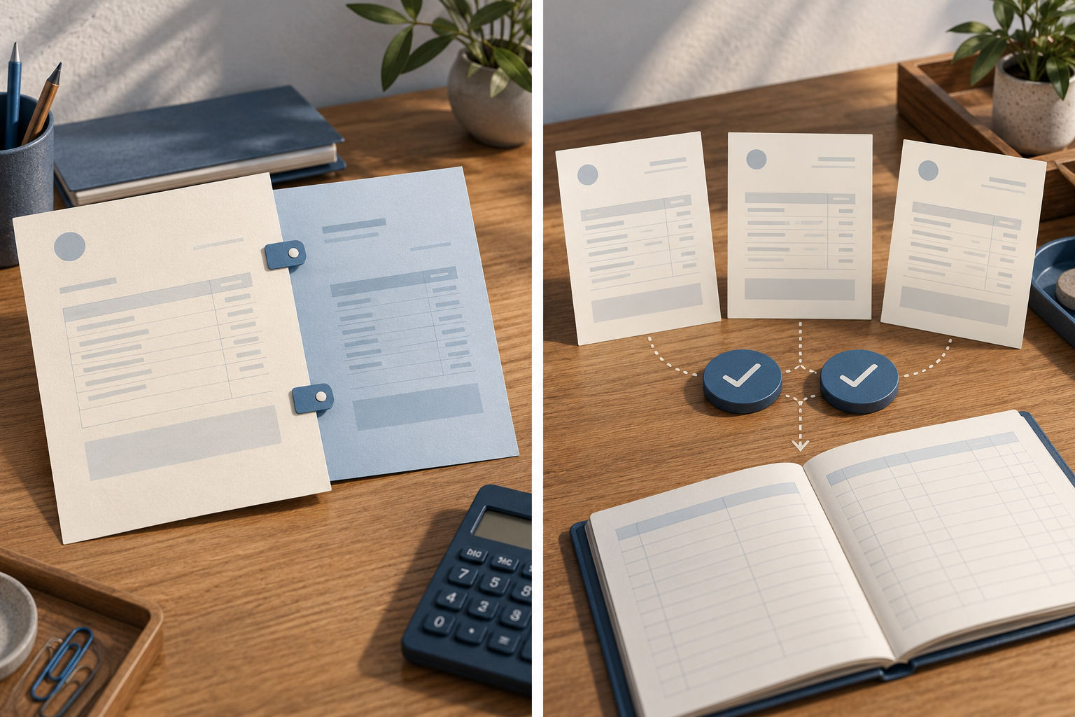 Illustration conceptuelle : factures, versions de documents et rapprochement